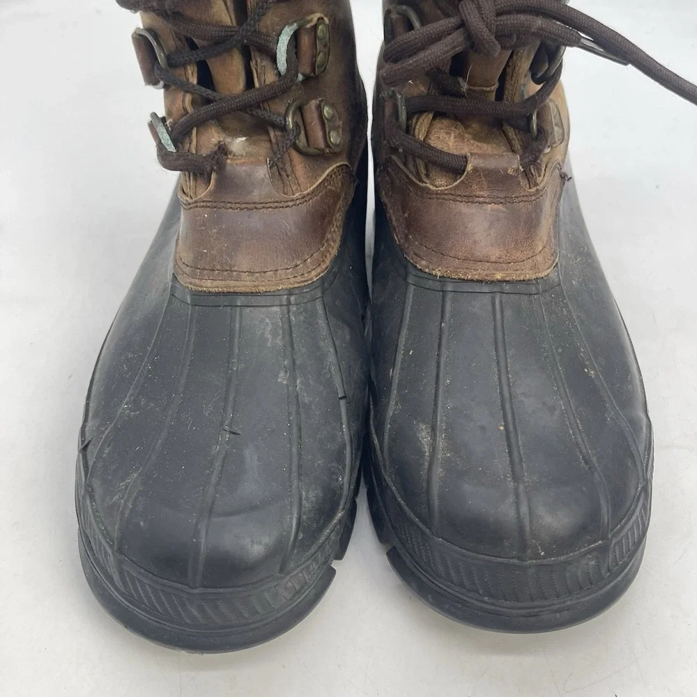 Polo Ralph Lauren Shearling Lamb Rain Boots Mens 12D Landen Leather Trim Winter